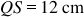 <math style="font-family:'Times New Roman'" xmlns="http://www.w3.org/1998/Math/MathML"><mstyle mathsize="18px"><mi>Q</mi><mi>S</mi><mo>=</mo><mn>12</mn><mo>&#xA0;</mo><mi>cm</mi></mstyle></math>