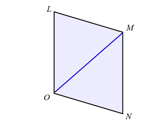Parallelogram L M N O with diagonal M O is drawn.